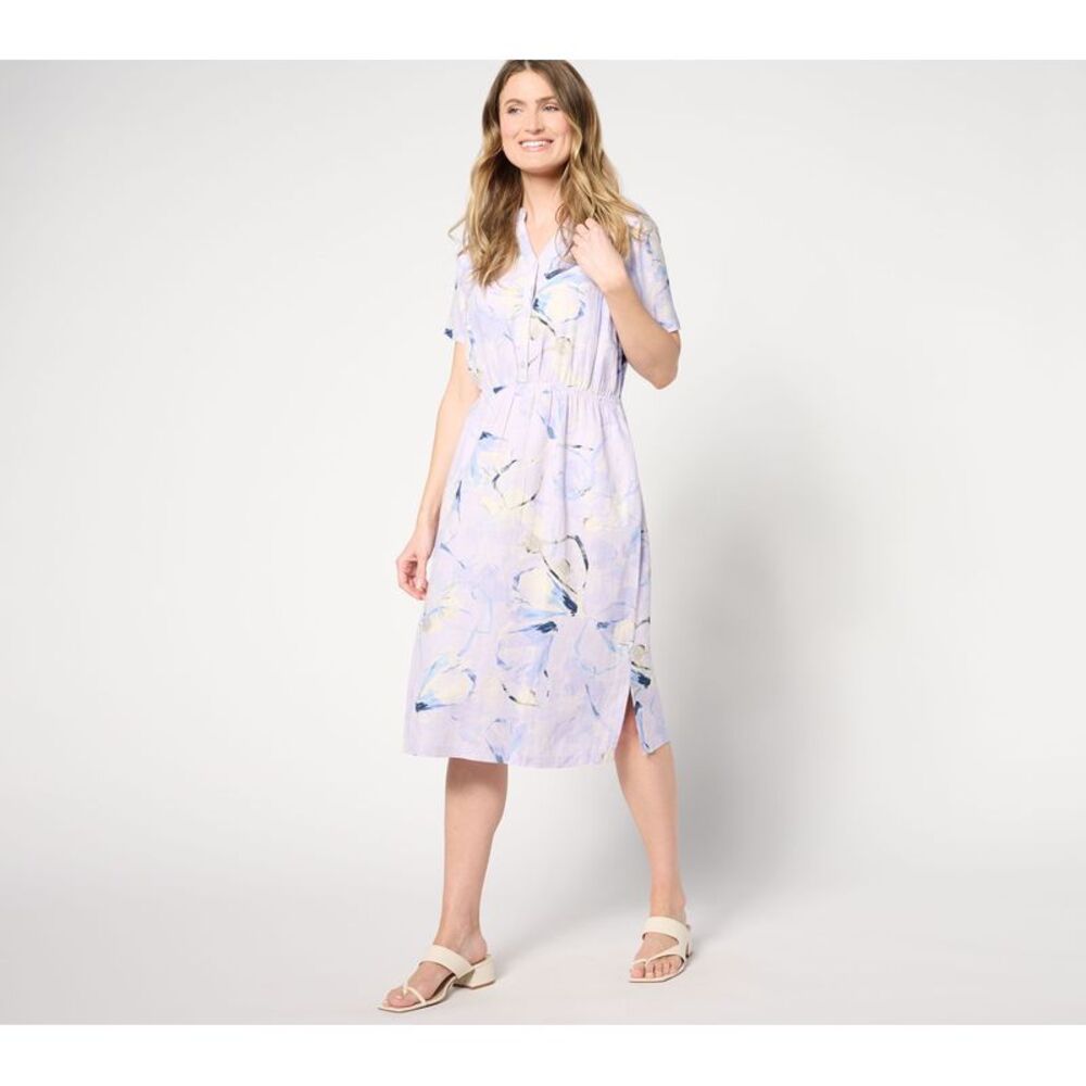 Denim & Co. Women's Petite Dress 2XP Naturals Printed Short Sleeve Purple